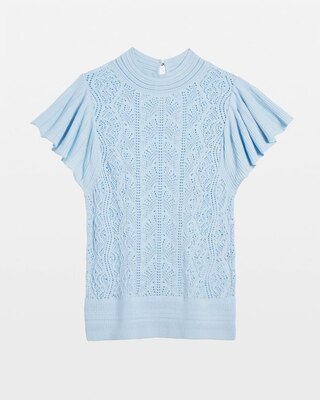 Lace Stitch Ruffle Sleeve Sweater