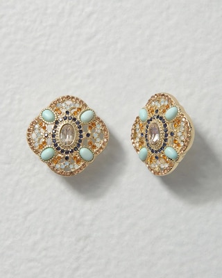 Goldtone + Blue Stud Earrings click to view larger image.