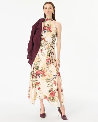Handkerchief Hem Chiffon Halter Midi Dress click to view larger image.
