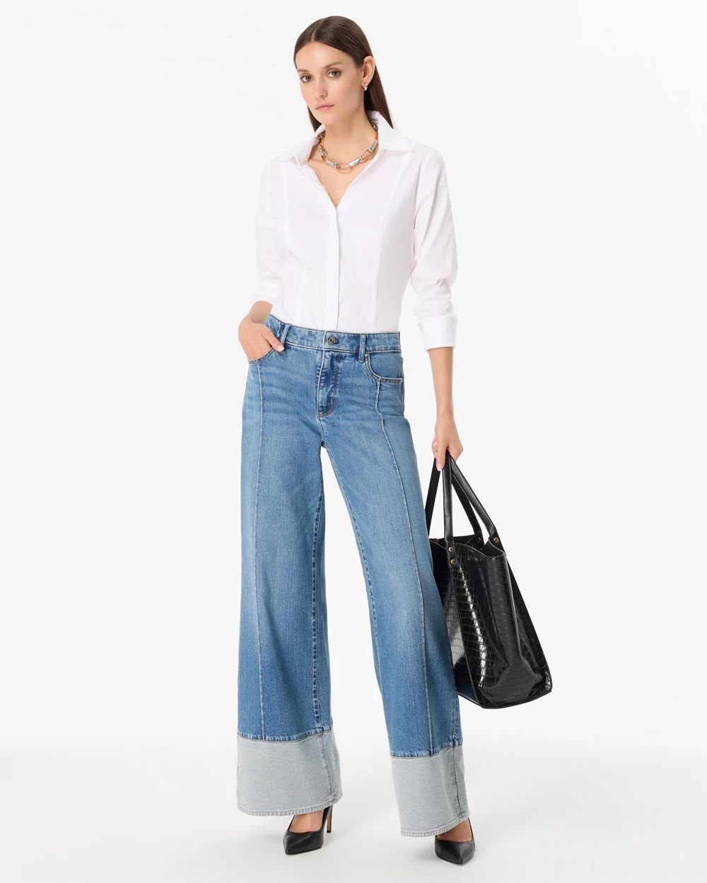 Blocked Hem High-Rise Wide Leg Jean click to view larger image.