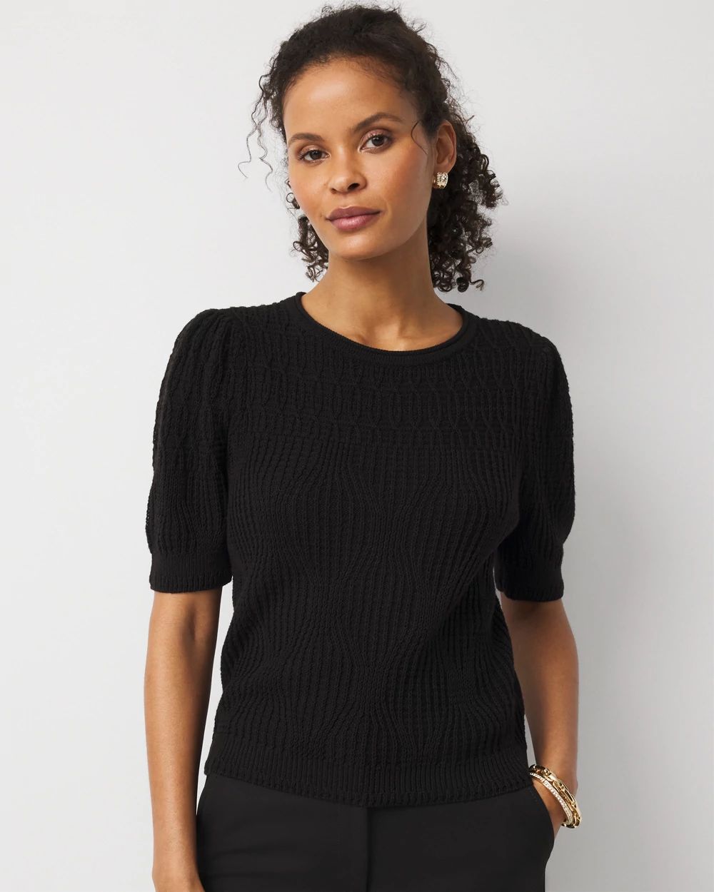 Novelty Stitch Puff Sleeve Pullover