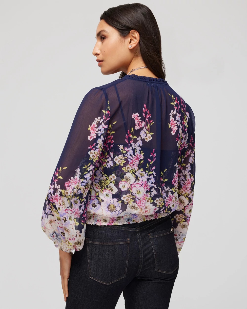 Long-Sleeve Smocked Waist Blouse