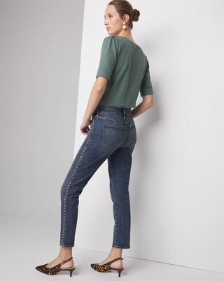 Petite Mid-Rise Everyday Soft Denim Studded Girlfriend Jeans click to view larger image.