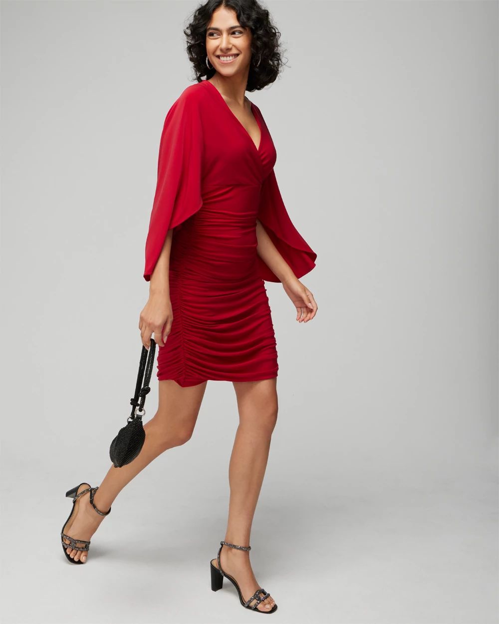 3/4 Flutter Sleeve Matte Jersey Mini Dress