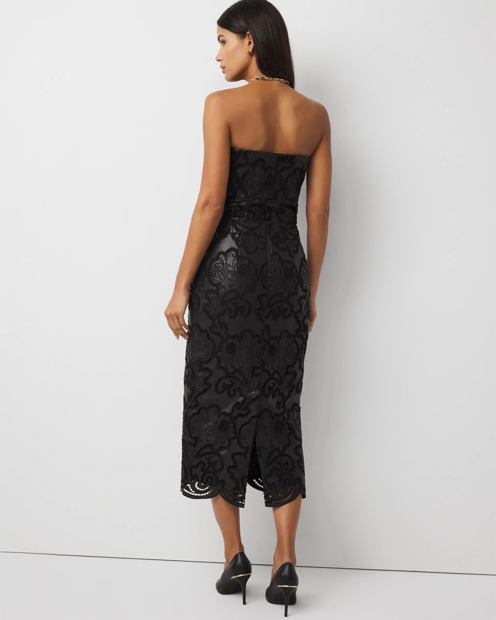 Lace Faux Leather Midi Skirt click to view larger image.