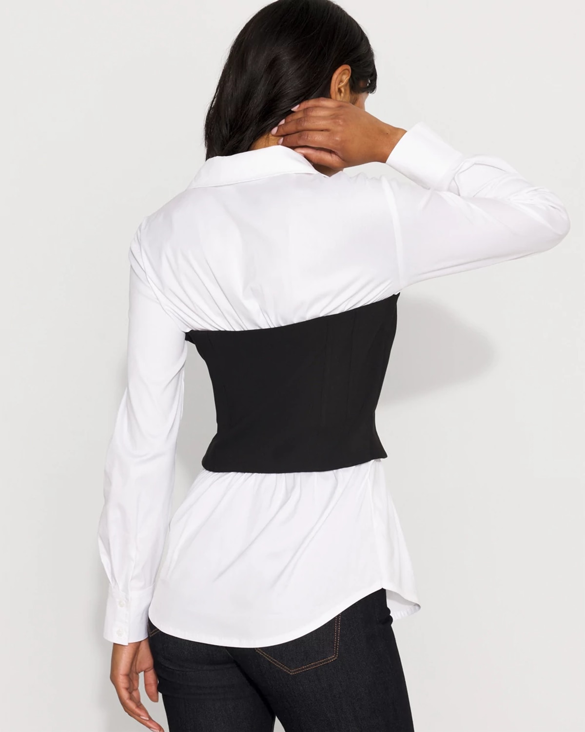 White House Black Market Ponte Bustier Top + Poplin Shirt In Multi