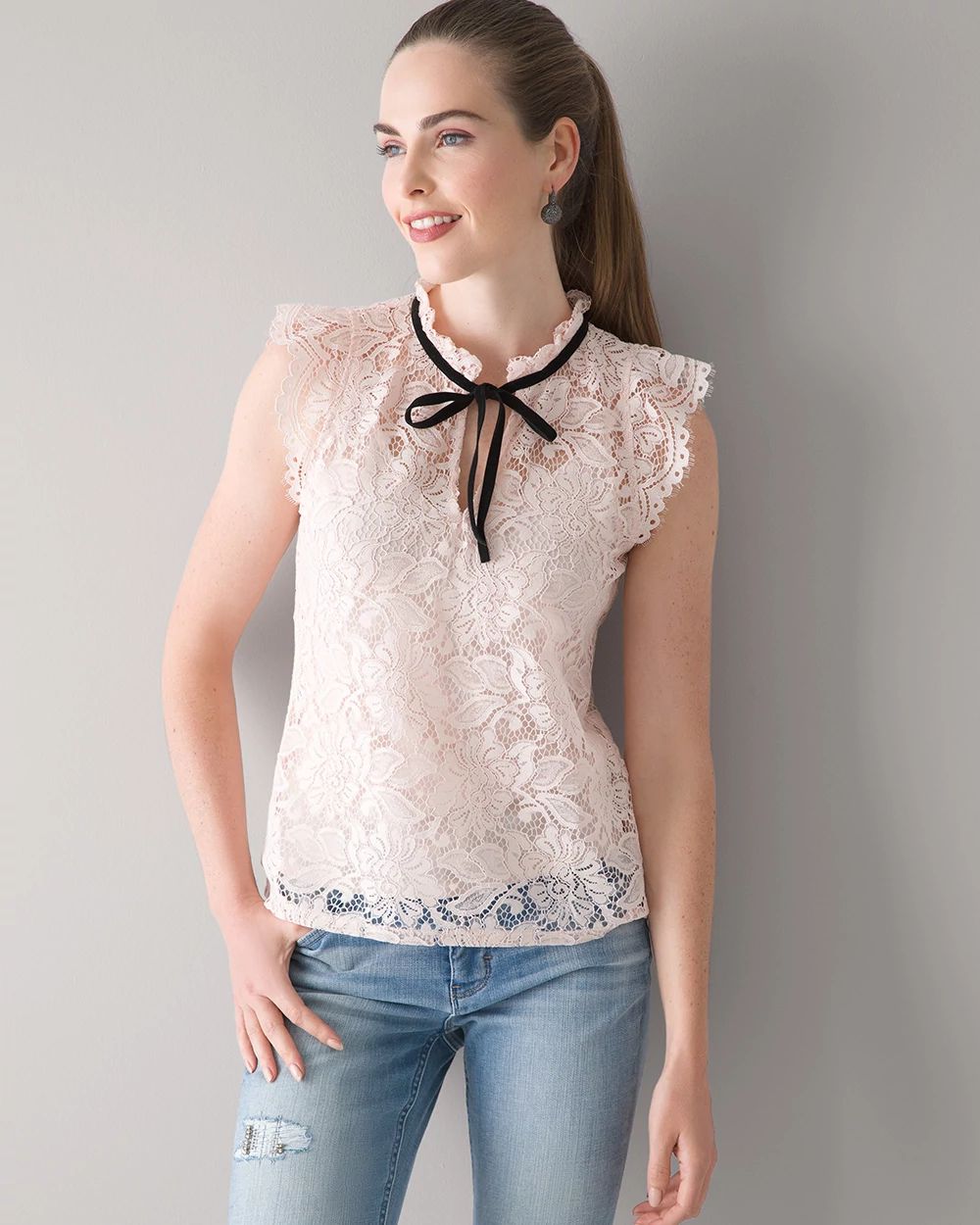 Lace High Neck Shell Top