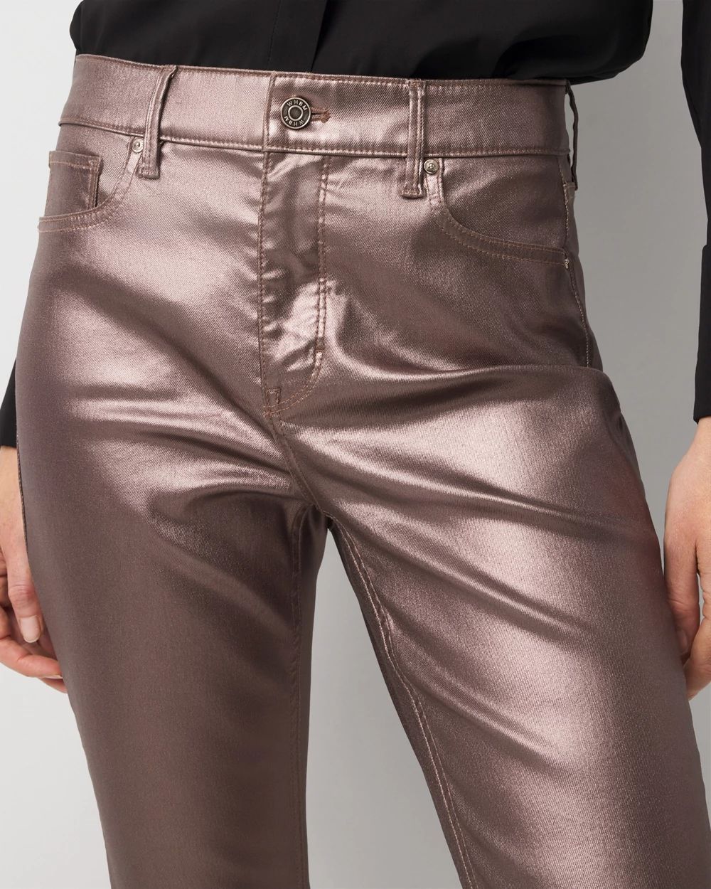 High Rise Metallic Coated Bootcut Jean