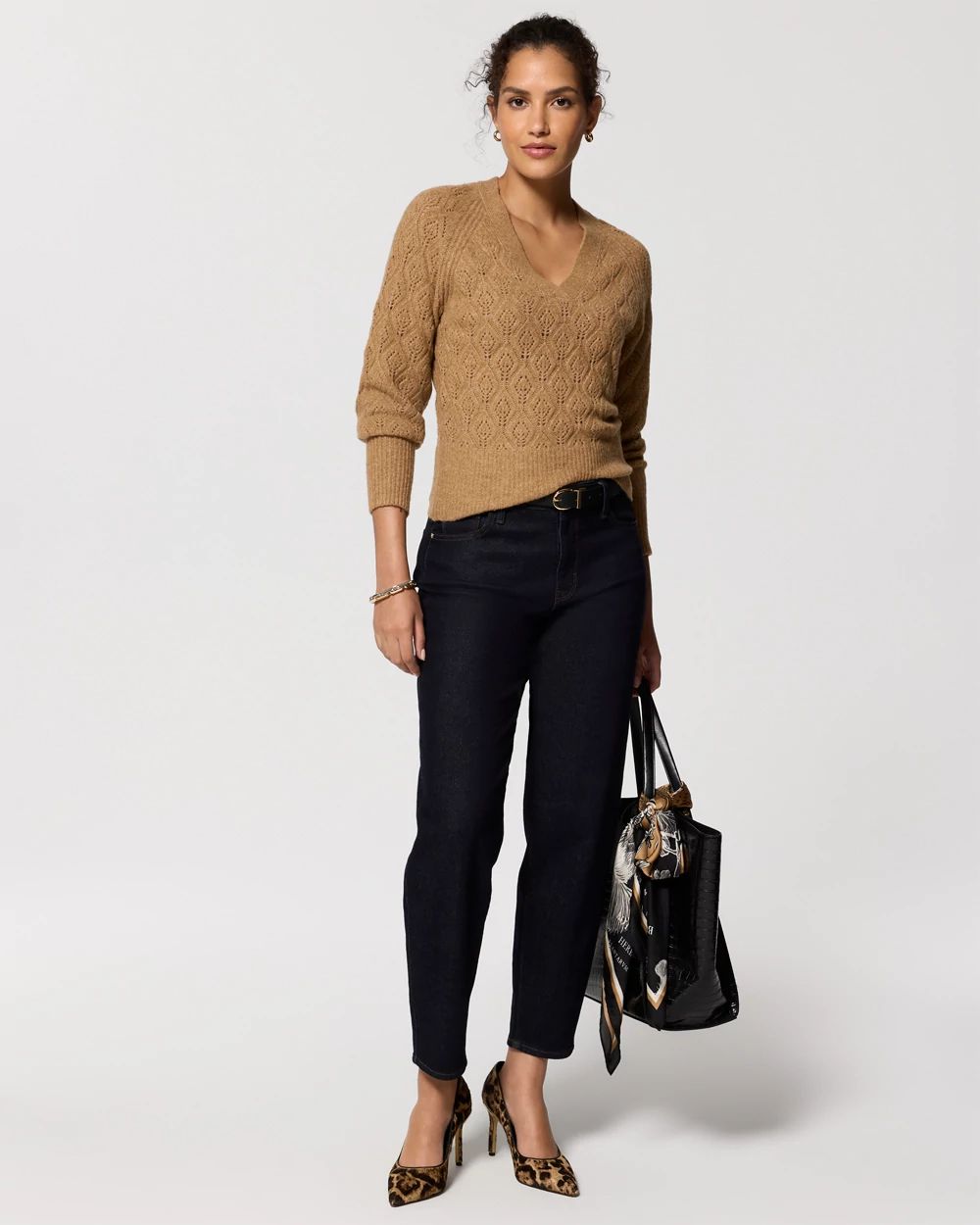 Rib Trim V-neck Sweater click to view larger image.