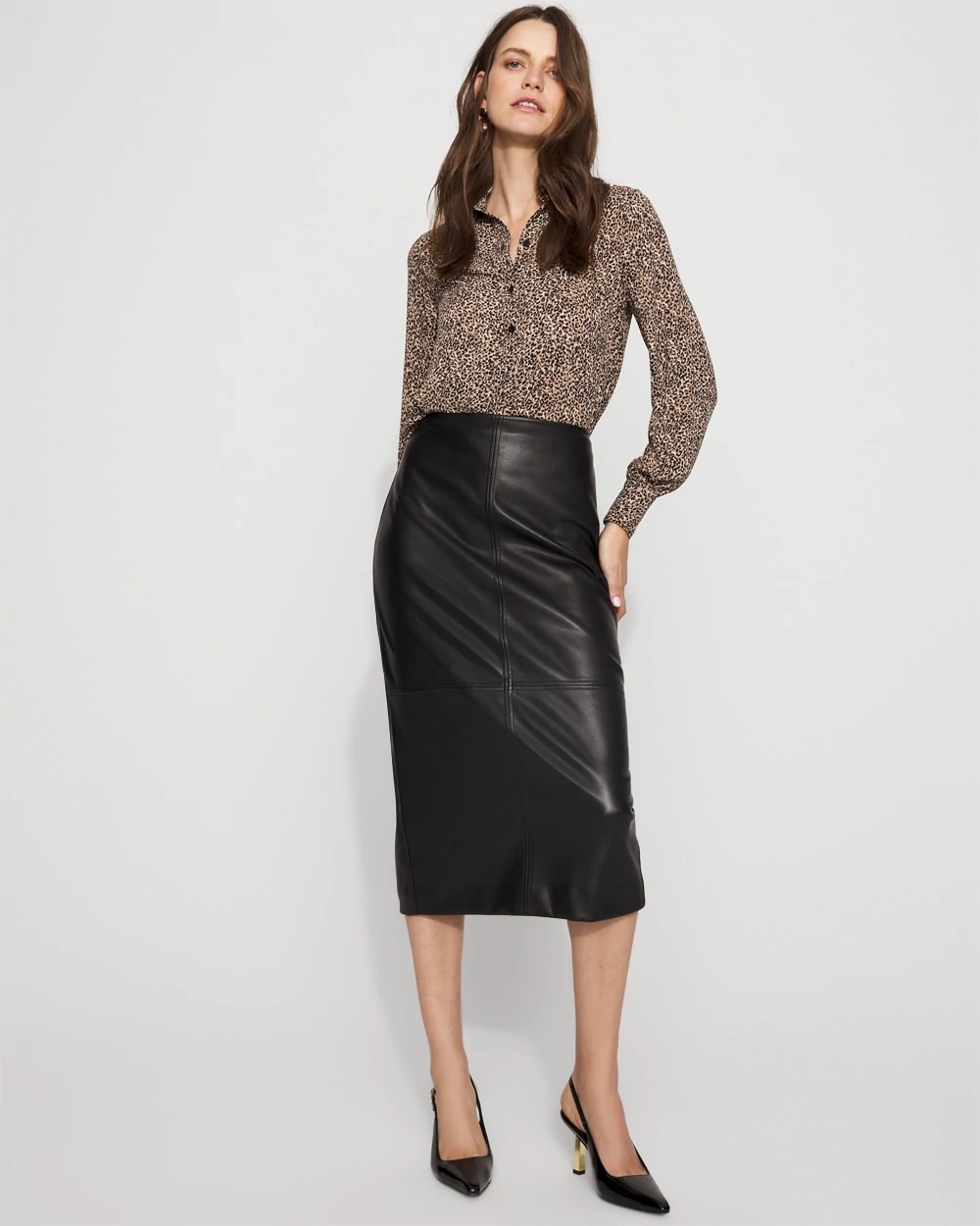 Faux Leather Midi Pencil Skirt
