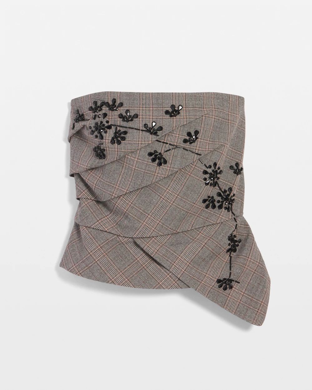 Petite Beaded + Plaid Draped Bustier