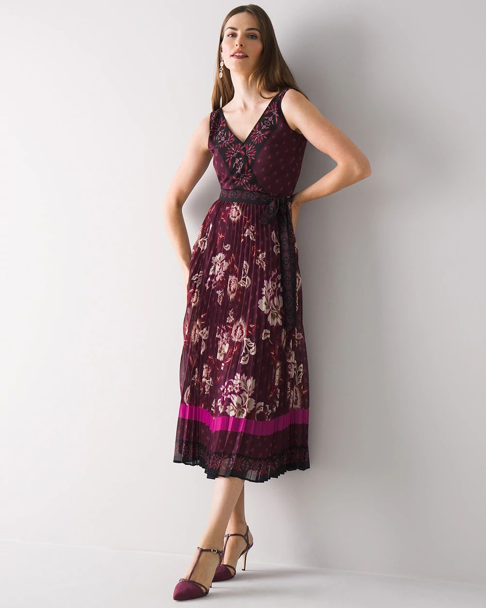 Sleeveless Mixed-Print Midi Dress