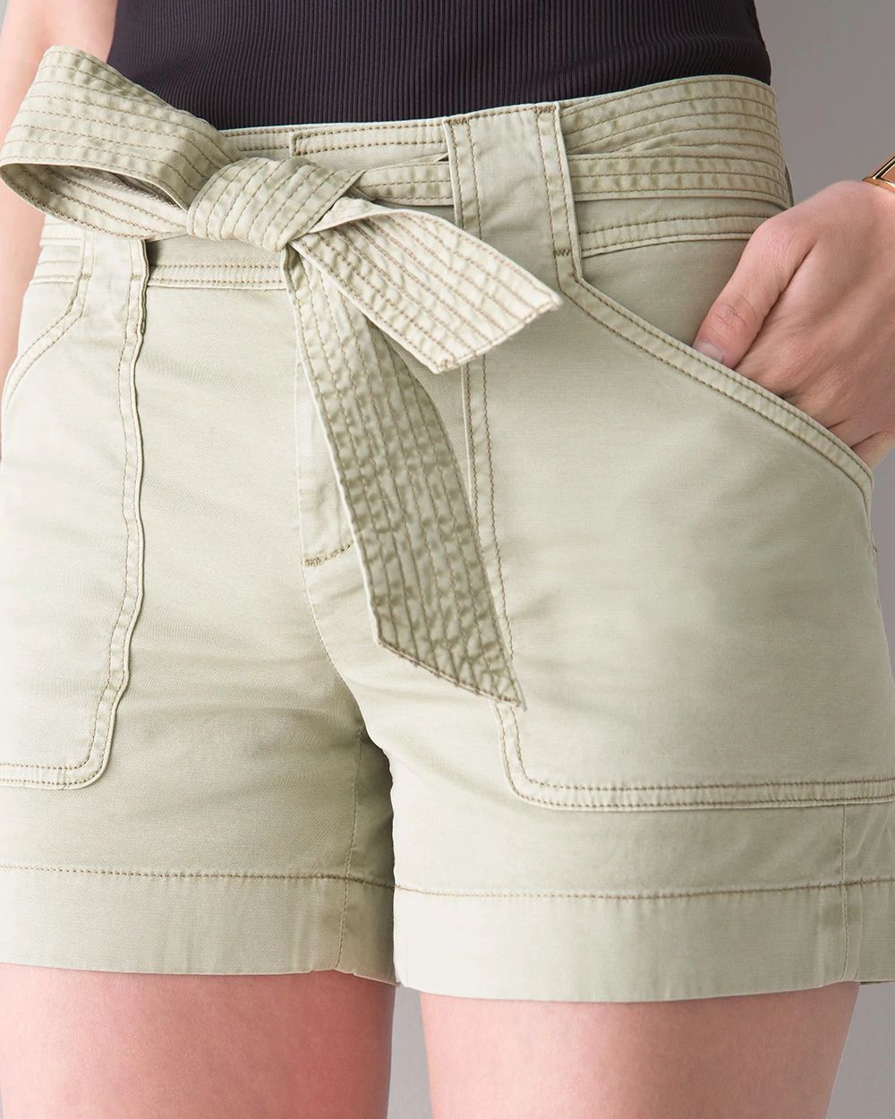 High-Rise Belted Pret Utility 5-Inch Shorts