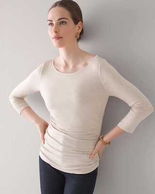 ¾ Sleeve Shirred-Side Knit Tee click to view larger image.