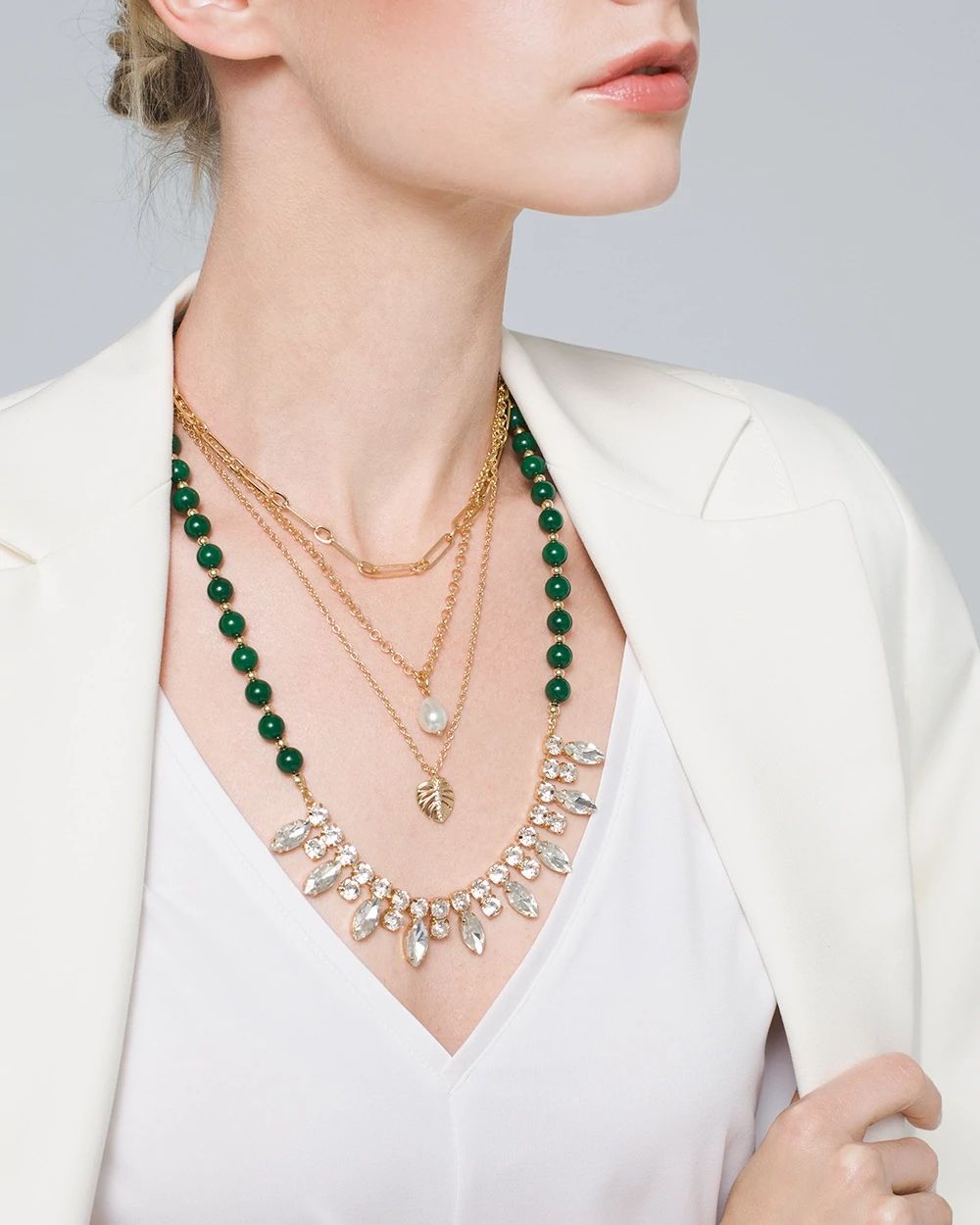 Green Jade and Goldtone Convertible Multi-Row Necklace
