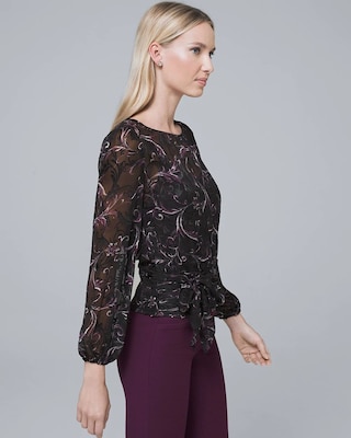 Scroll-Print Tie-Waist Blouse click to view larger image.