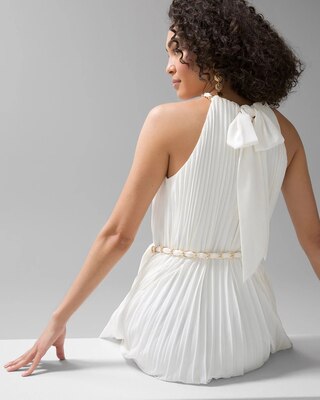 Sleeveless Pleated Halter Dress with Chain Detail