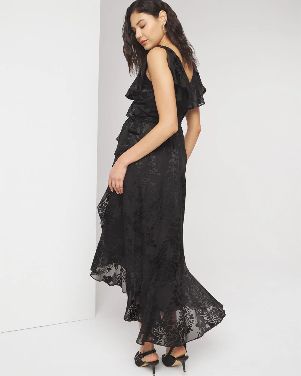 Short Sleeve Flutter Burnout Wrap Midi Dress click to view larger image.