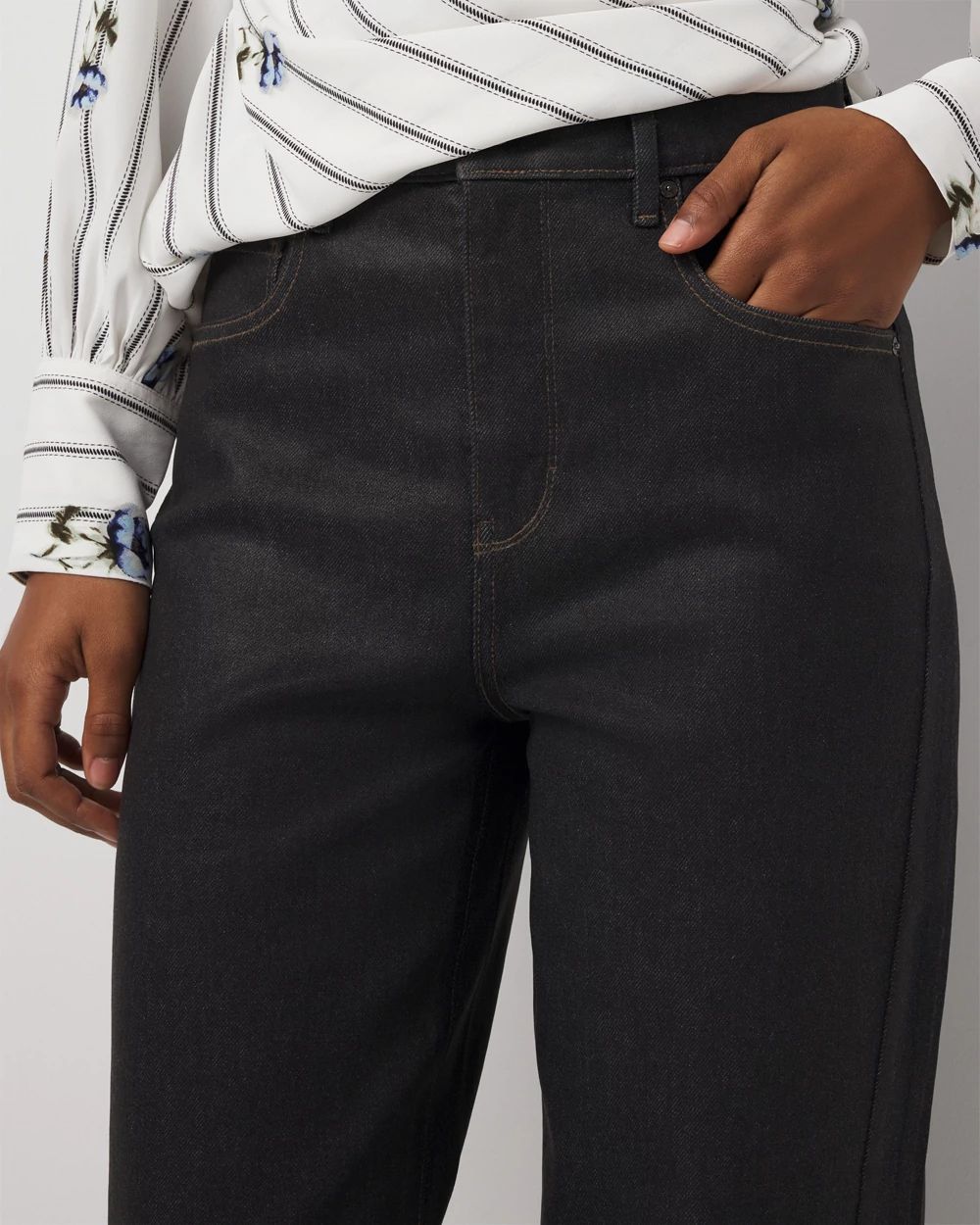 Petite Clear Coated Extra High Rise Barrel Jean click to view larger image.