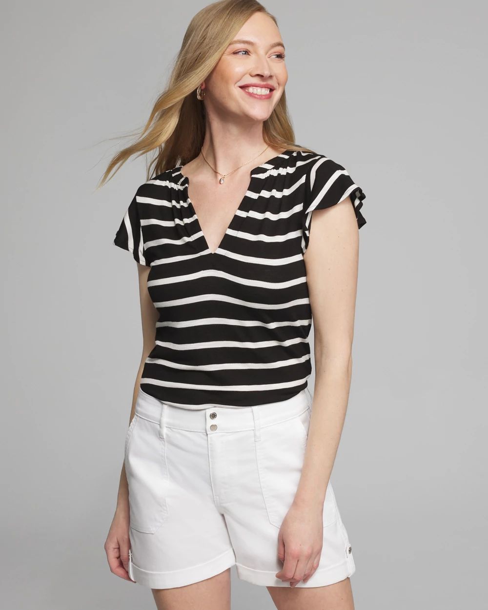 Outlet WHBM Notch Neck Ruffle Tee