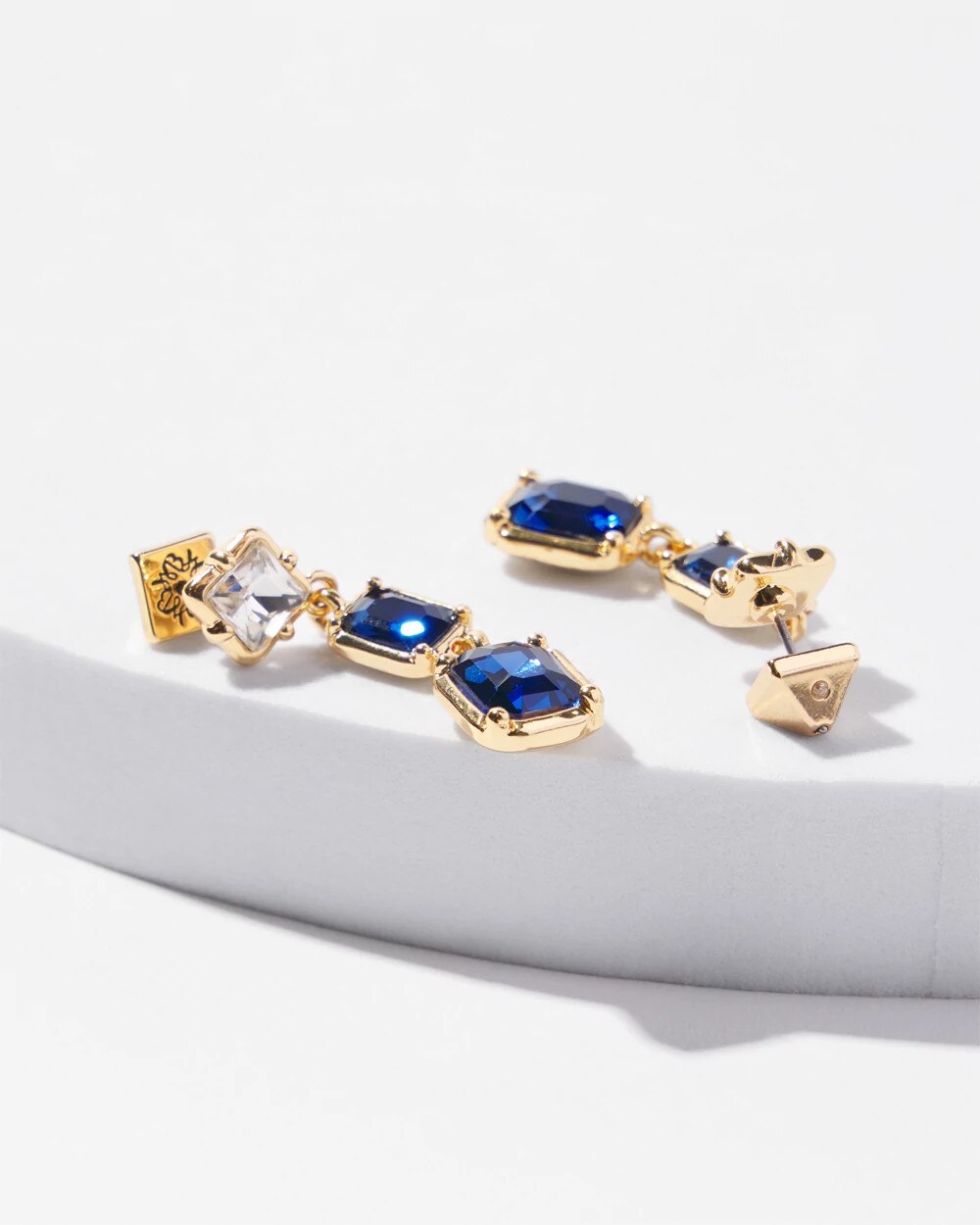 Gold + Blue Crystal Linear Earrings - image 4