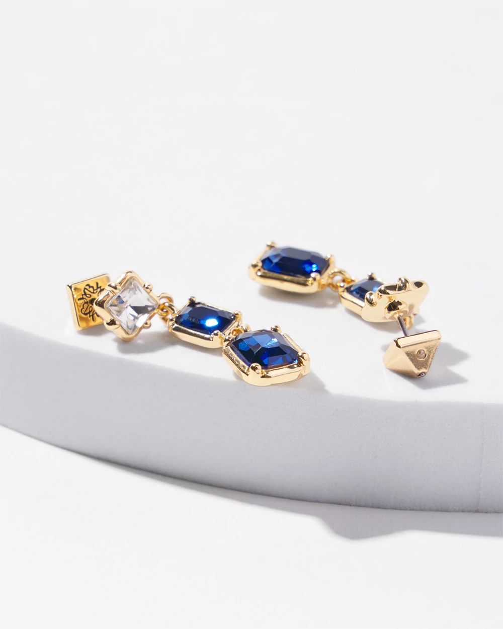 Gold + Blue Crystal Linear Earrings
