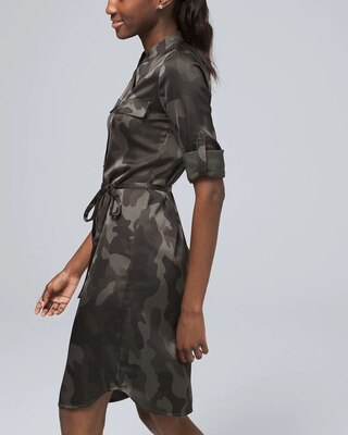 Petite Camo Satin Shirt Dress