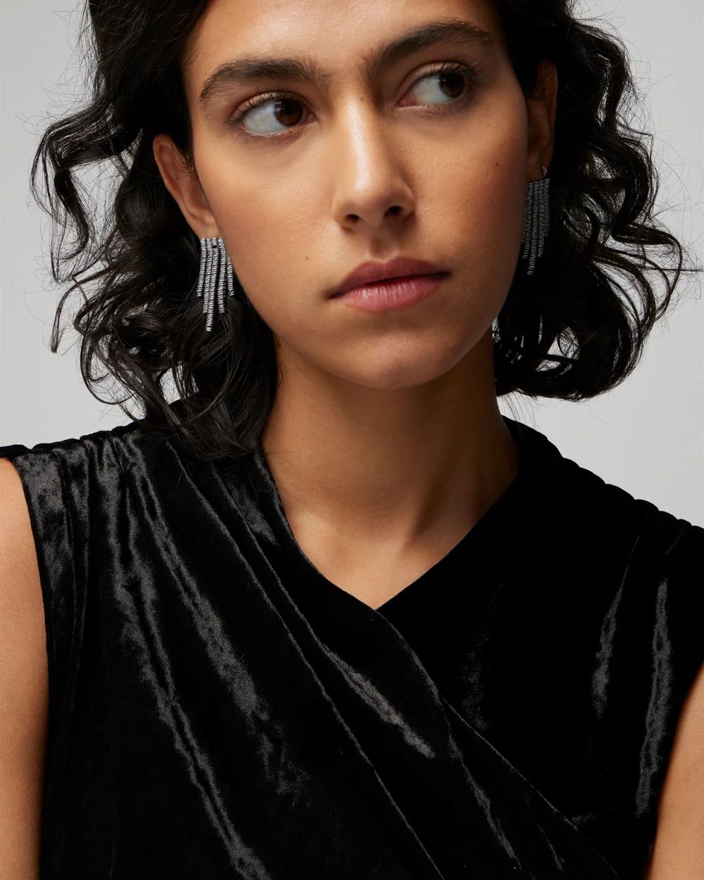 Hematite Jet Short Fringe Earrings