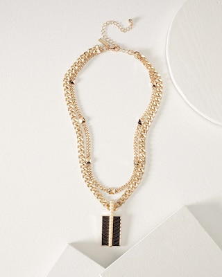 Goldtone & Leather Double Strand Studded Necklace click to view larger image.