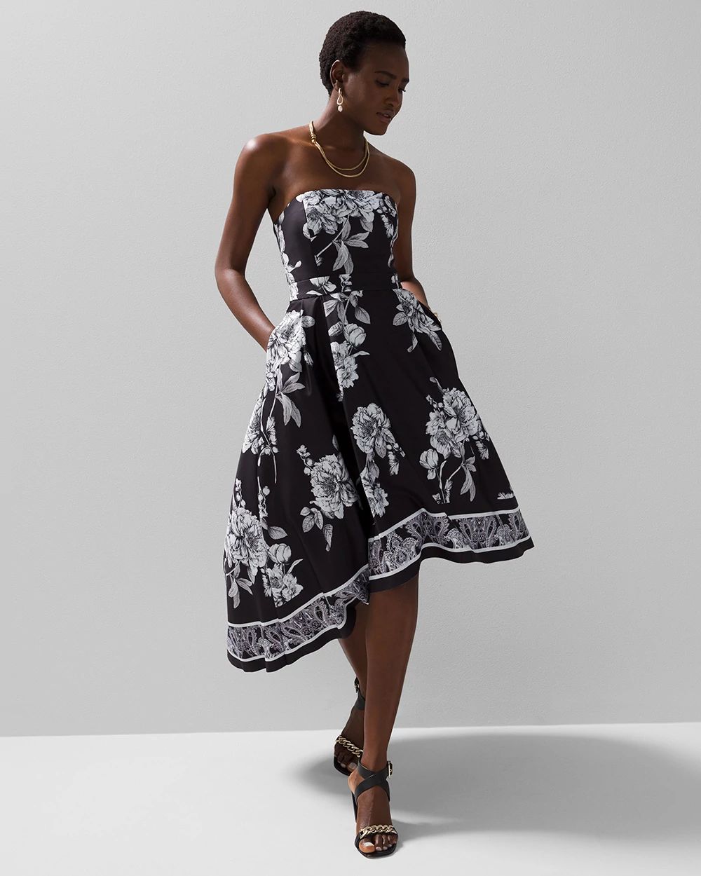 Black White Floral Scuba Knit Dress