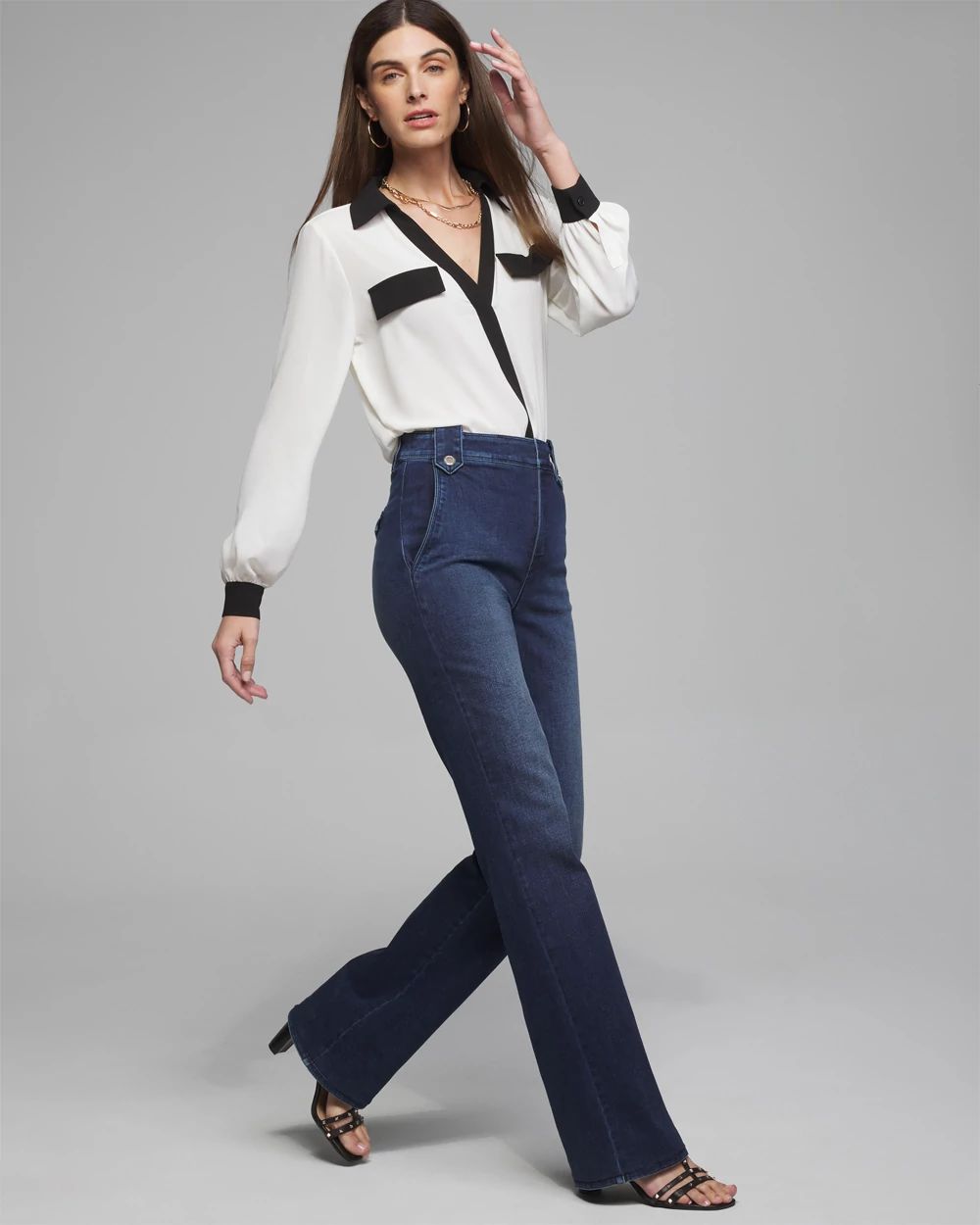 Outlet WHBM Long Sleeve Collar Soft Shirt click to view larger image.