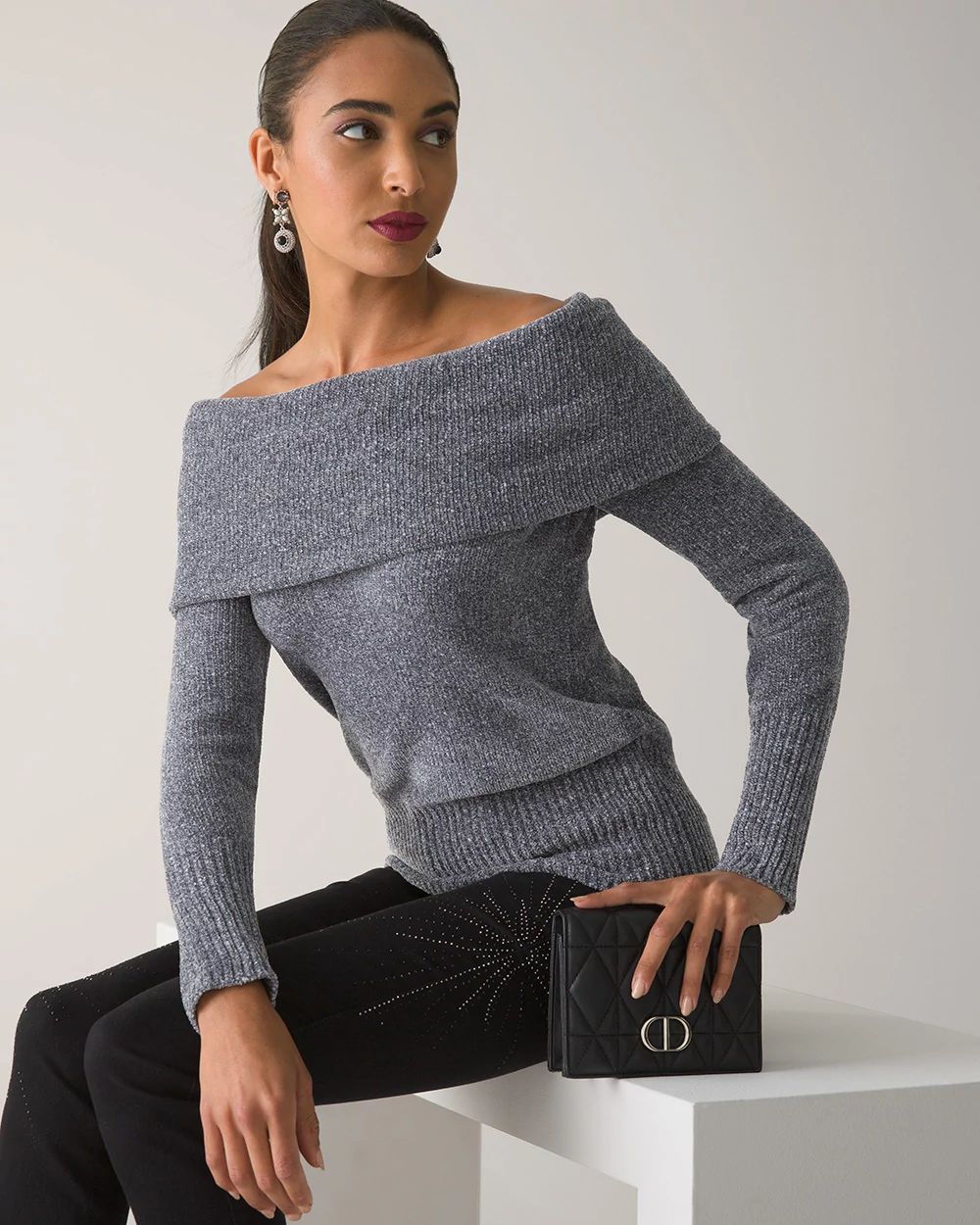 Petite off the shoulder sweater discount