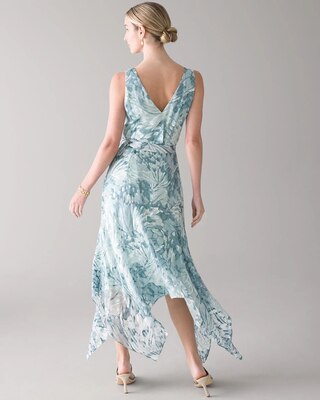 Sleeveless Silk Burnout Faux Wrap Dress