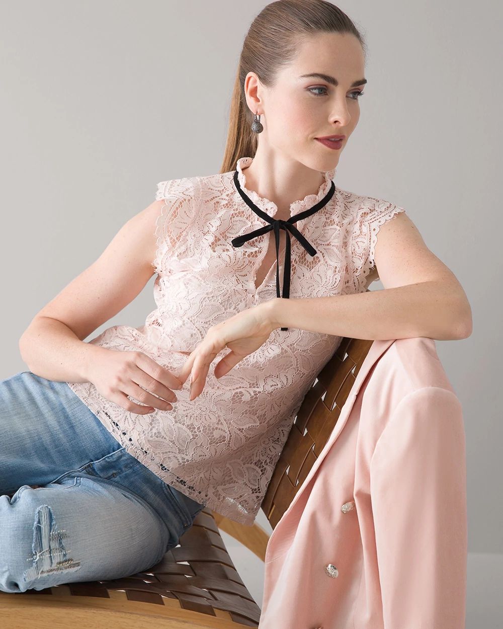 Lace High Neck Shell Top