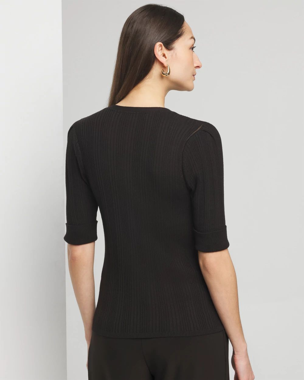Cashmere Blend Elbow-Sleeve Henley Sweater