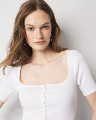 WHBM FORME™ Ribbed Stretch Button Tee click to view larger image.