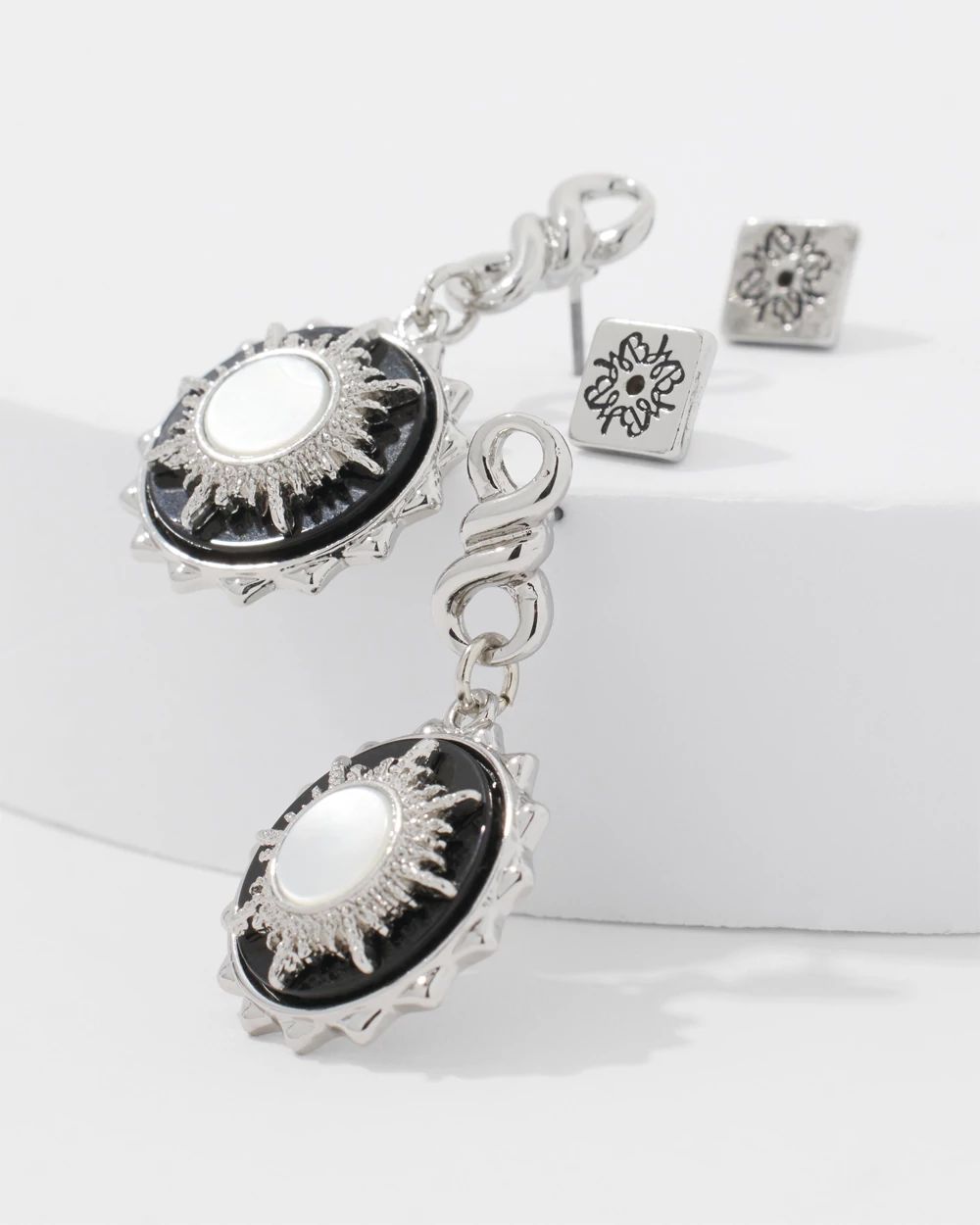 Silver Onyx Charm Drop Earrings