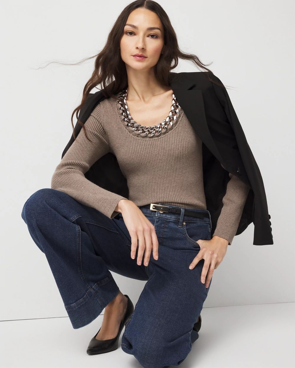 Petite Chain-Trim Pullover Sweater
