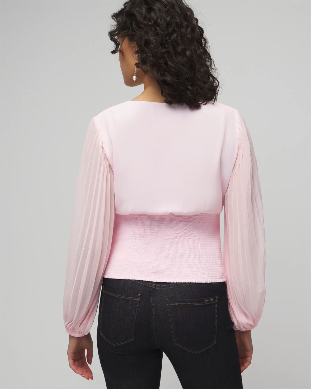 Long Sleeve Pleated Crepe Blouse click to view larger image.