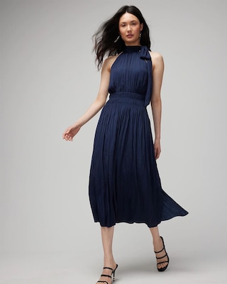 Sleeveless Tie-Neck Smocked Midi Dress