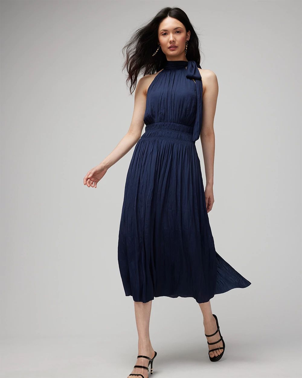 Sleeveless Tie-Neck Smocked Midi Dress