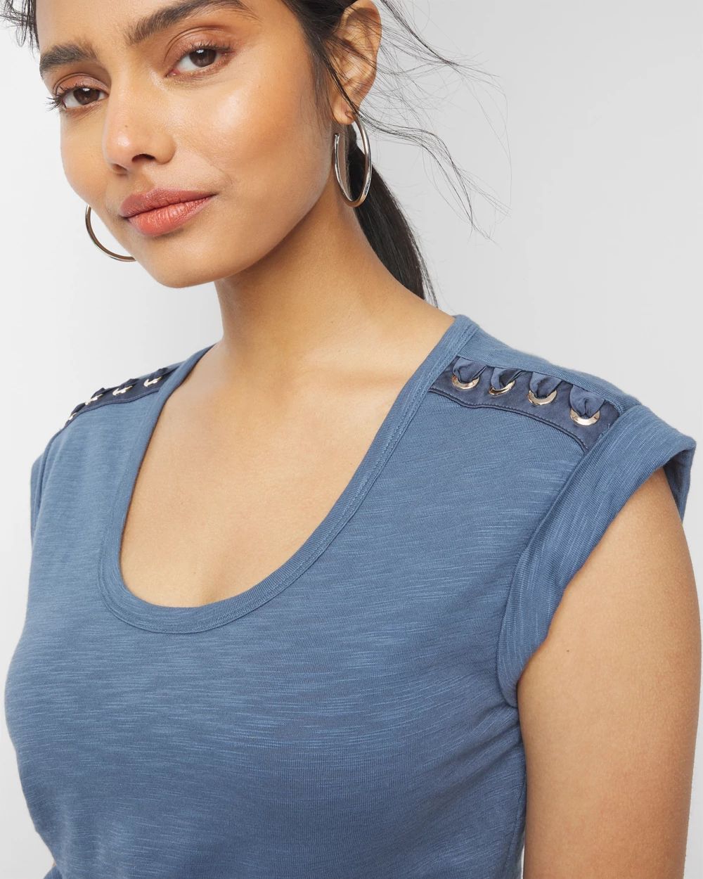 Lace-Up Shoulder Scoop Tee
