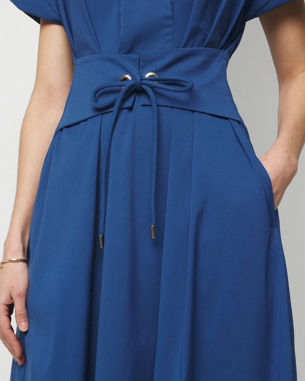 Short Sleeve Collar Poplin Midi Dress