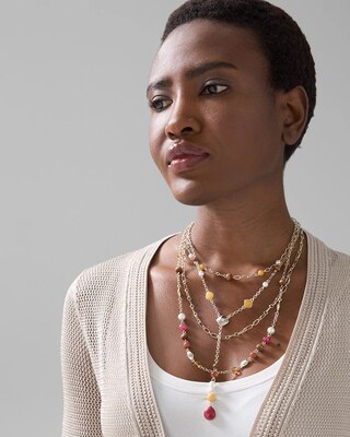 Wood & Sienna Beaded Multi-Strand Long Necklace