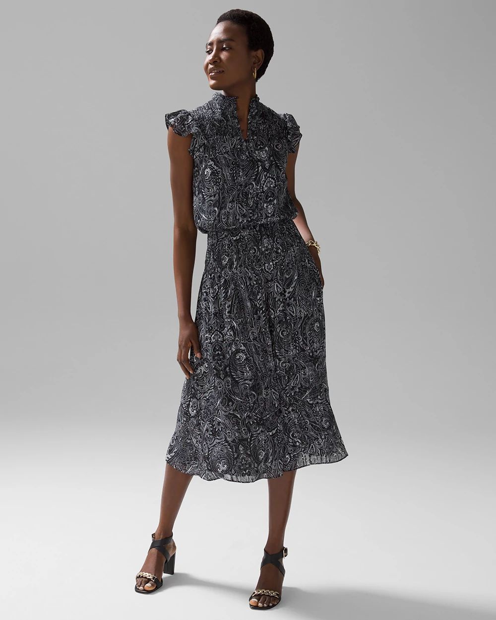 Sleeveless Smocked Waist Ruffle Midi Dress