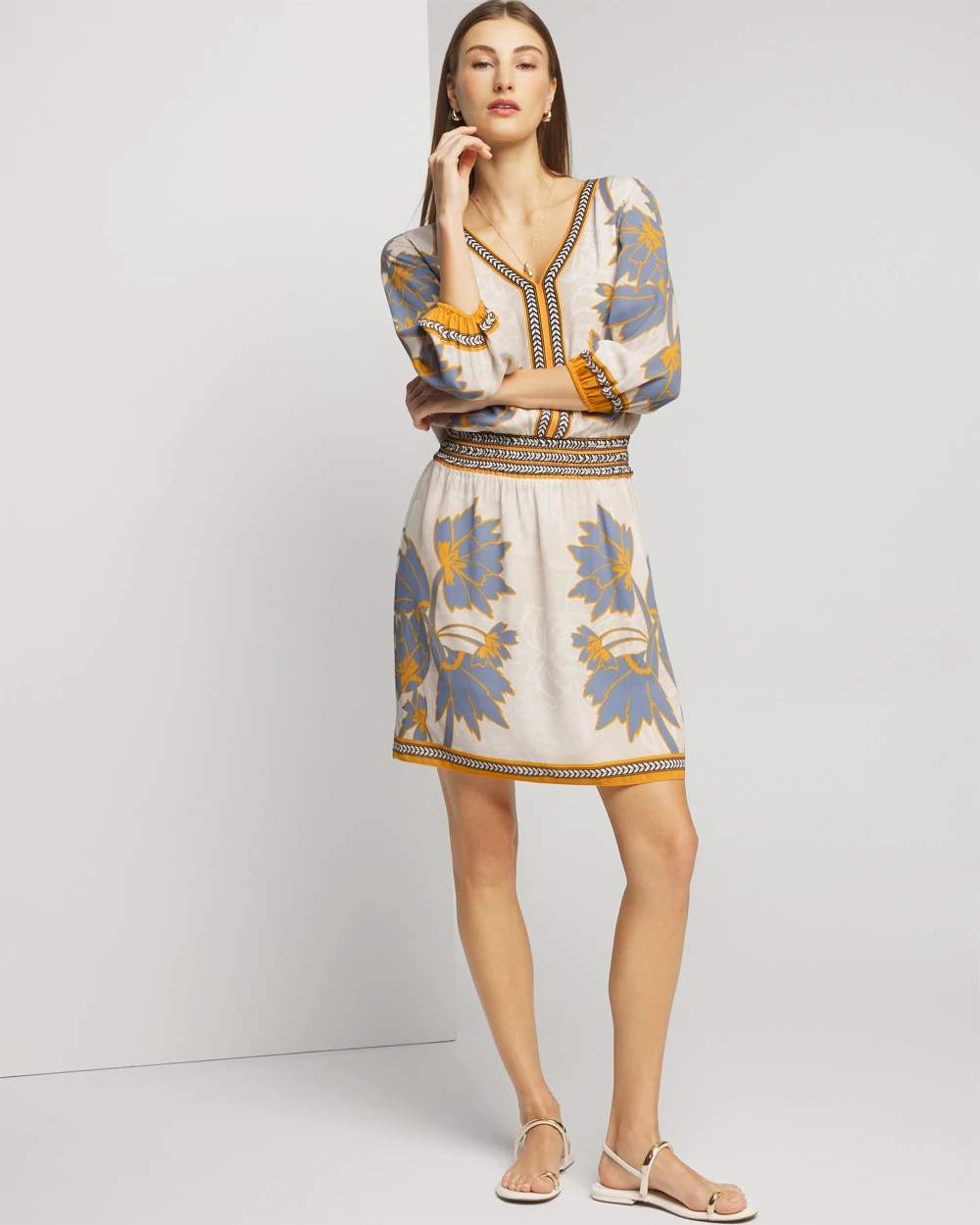 ¾ Sleeve Smocked Waist Dress | White House Black Market