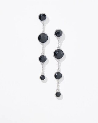 Silver Black Bezel Linear Earring