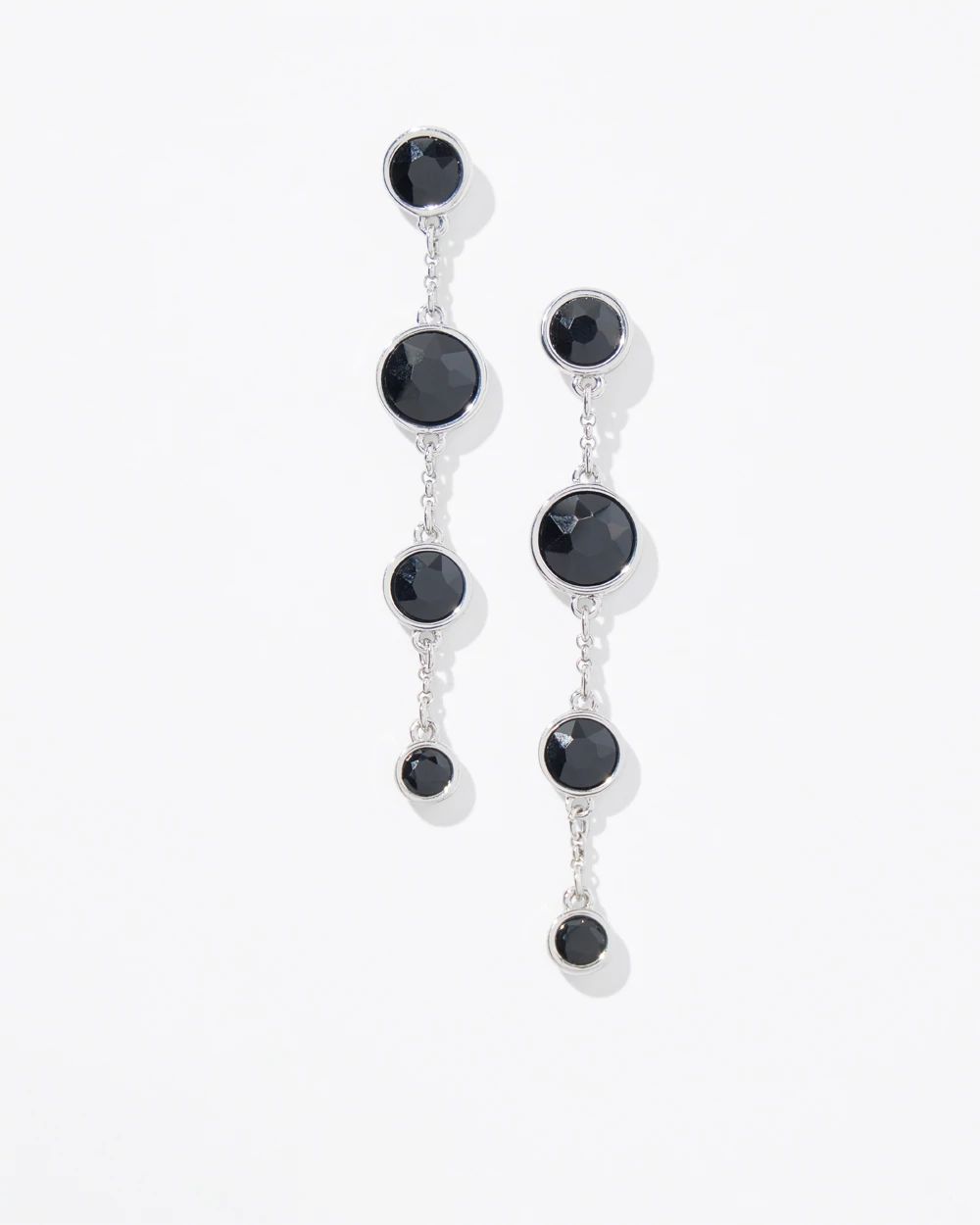 Silver Black Bezel Linear Earring