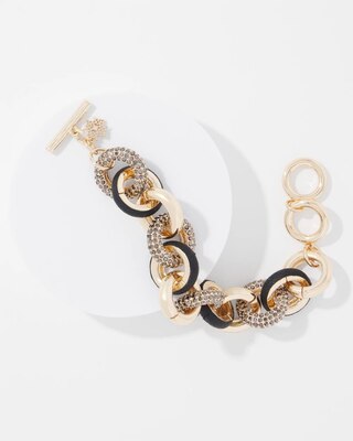 Black Leather + Pavé Link Bracelet click to view larger image.