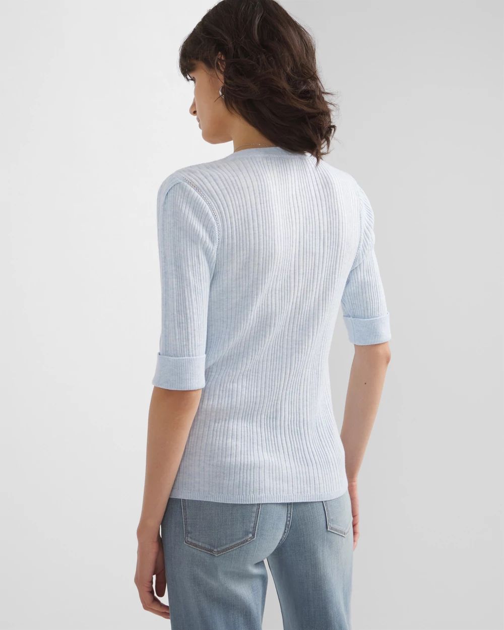Cashmere Blend Elbow-Sleeve Henley Sweater click to view larger image.